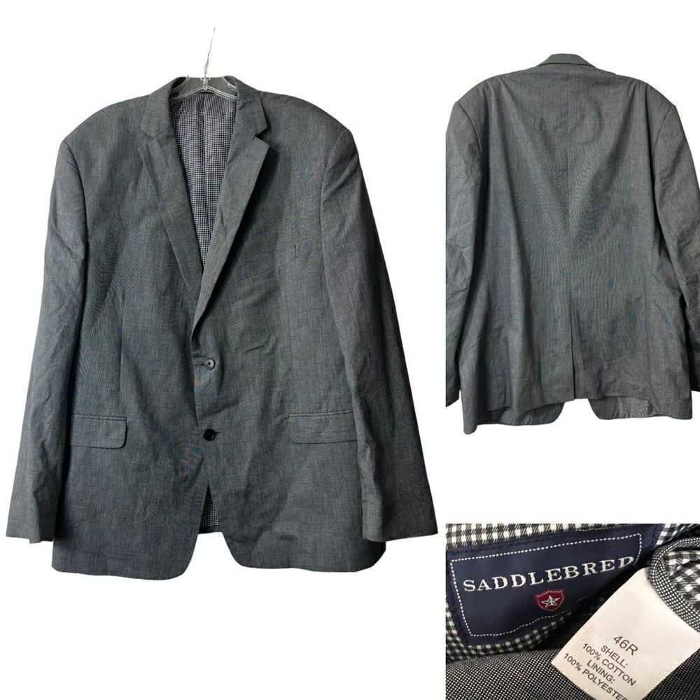 Saddlebred mens sport coat suit jacket blazer size 46R gray‎ long sleeve lined